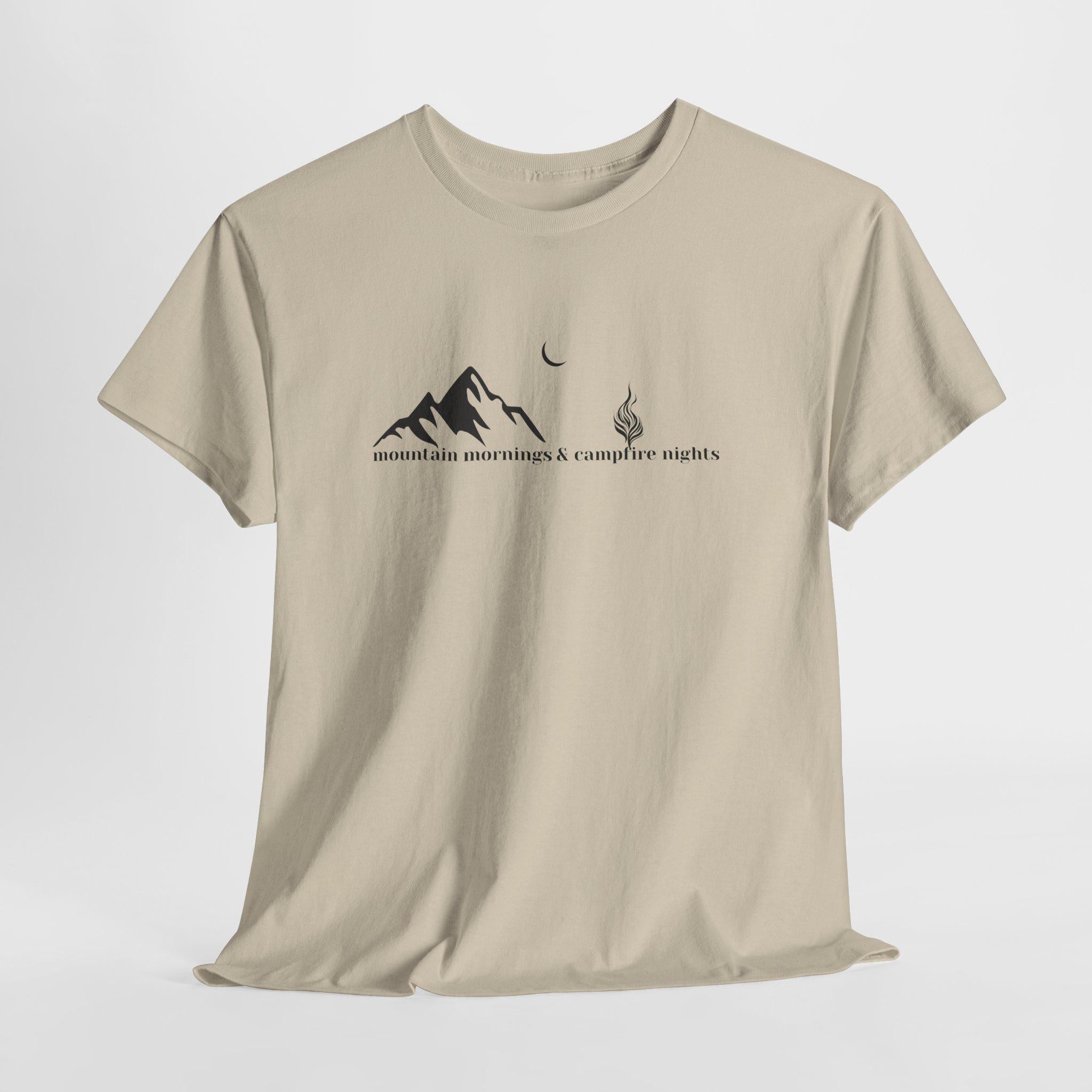 Minimalist Mountain Campfire T-Shirt, Outdoor Adventure Graphic Tee
