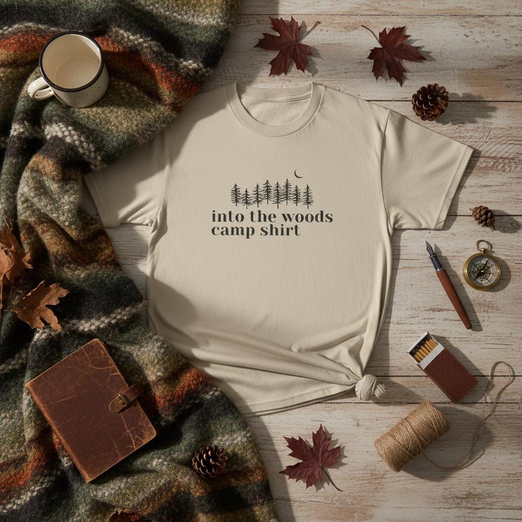 Into the Woods Camp Shirt, Minimalist Forest Camping Tee for Hikers & Outdoor Lovers