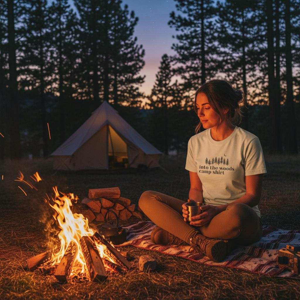 Into the Woods Camp Shirt, Minimalist Forest Camping Tee for Hikers & Outdoor Lovers