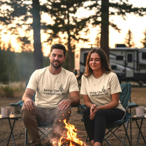 Keep the Campfire Lit Minimalist Camping T-Shirt, Outdoor Nature Graphic Tee