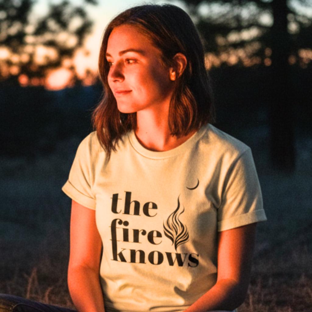 Minimalist Campfire T-Shirt, The Fire Knows Graphic, Nature Lover Unisex Top