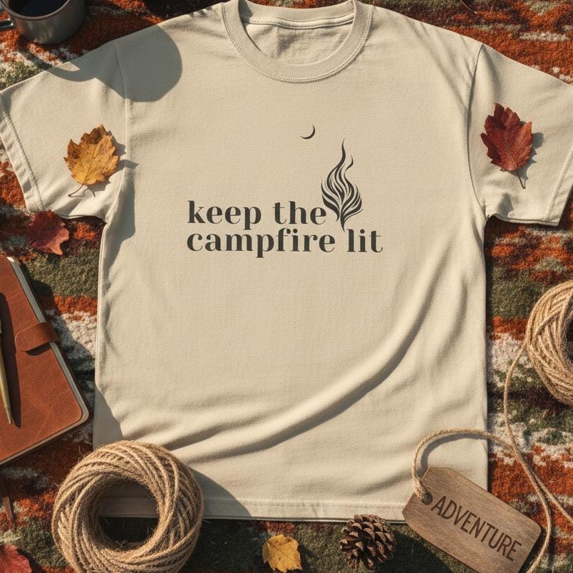 Keep the Campfire Lit Minimalist Camping T-Shirt, Outdoor Nature Graphic Tee