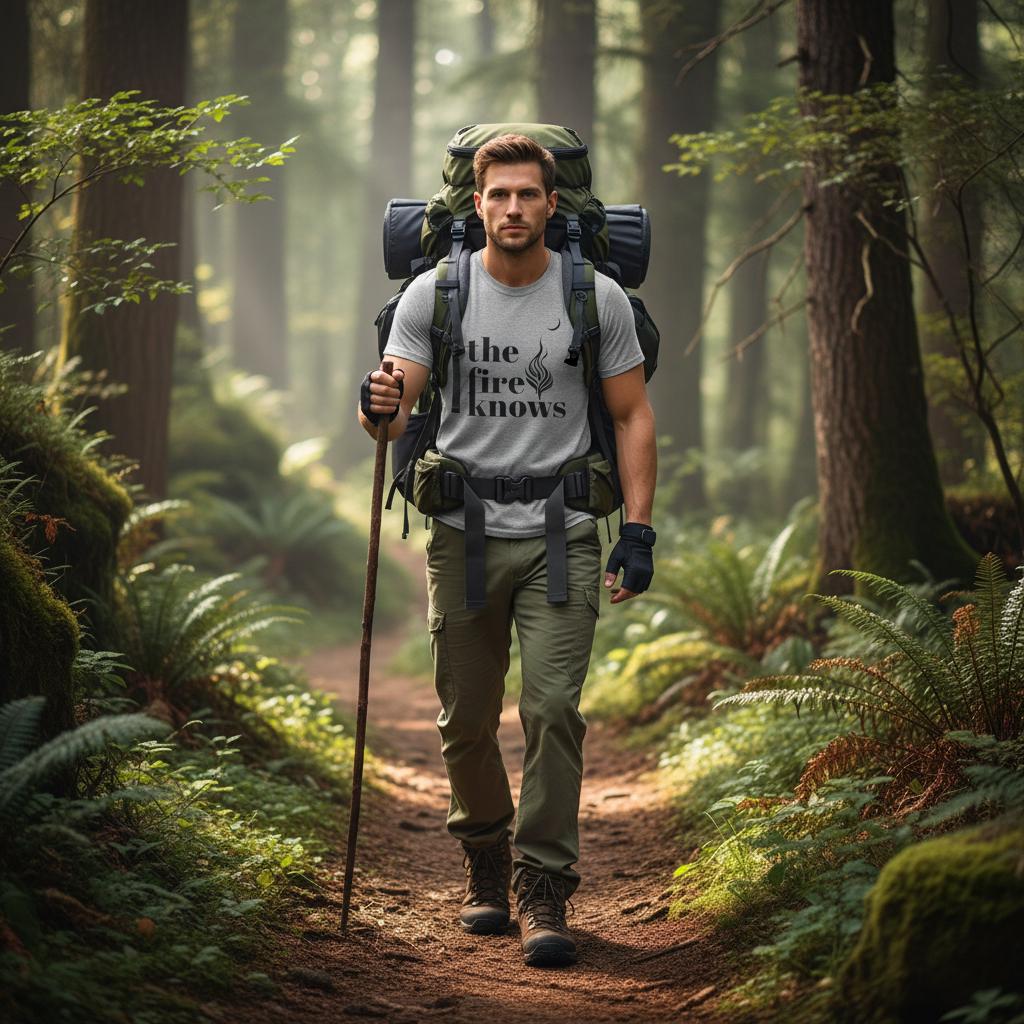 The Fire Knows Camping Shirt, Minimalist Hiking Tee, Unisex Adventure Top