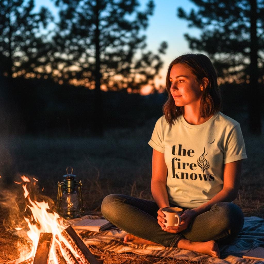 Minimalist Campfire T-Shirt, The Fire Knows Graphic, Nature Lover Unisex Top