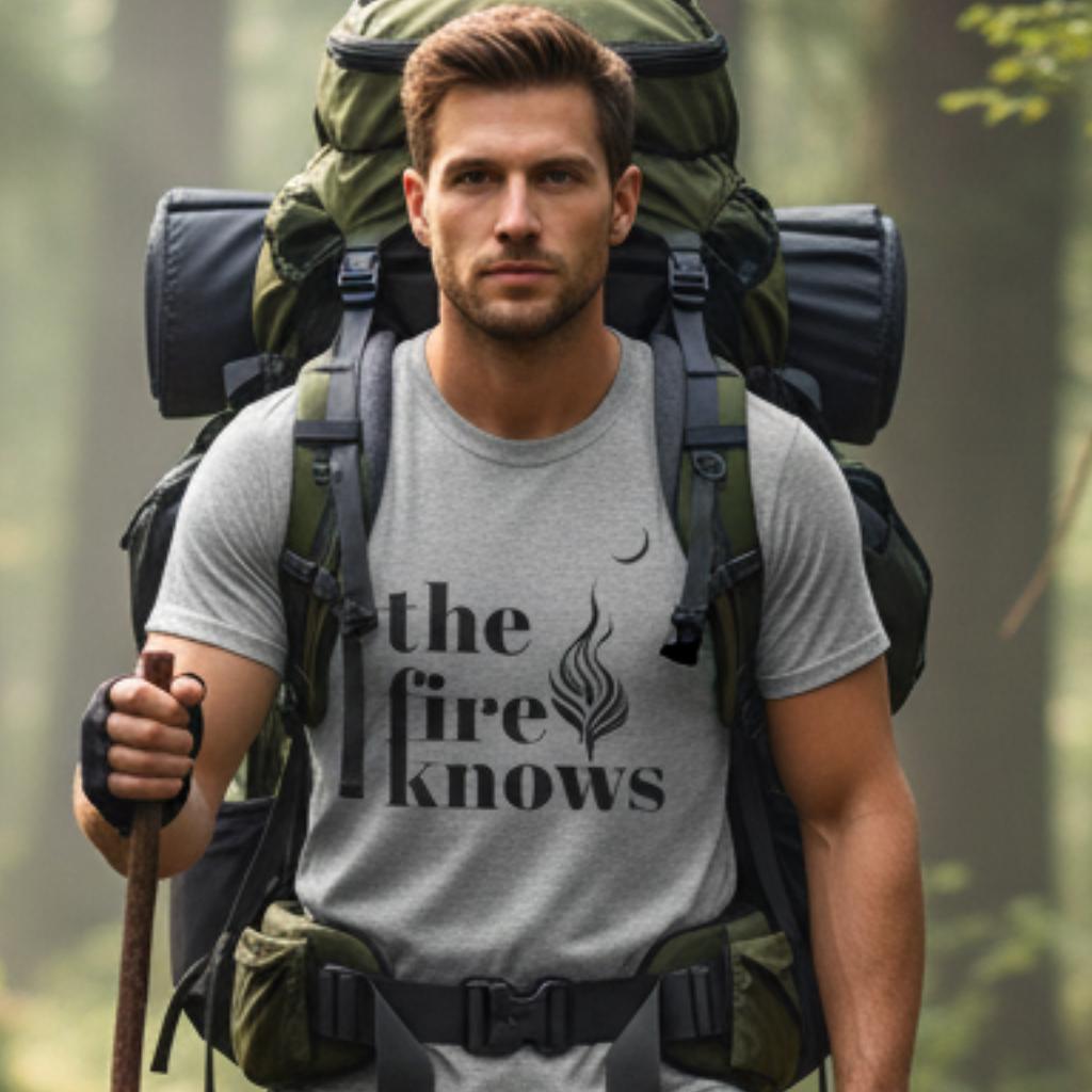 The Fire Knows Camping Shirt, Minimalist Hiking Tee, Unisex Adventure Top