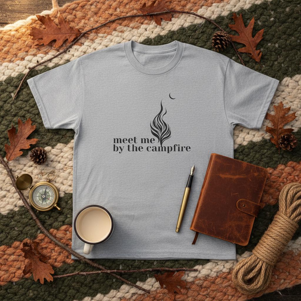 meet me by the campfire T-Shirt | campfire graphic tee, minimalist flame design