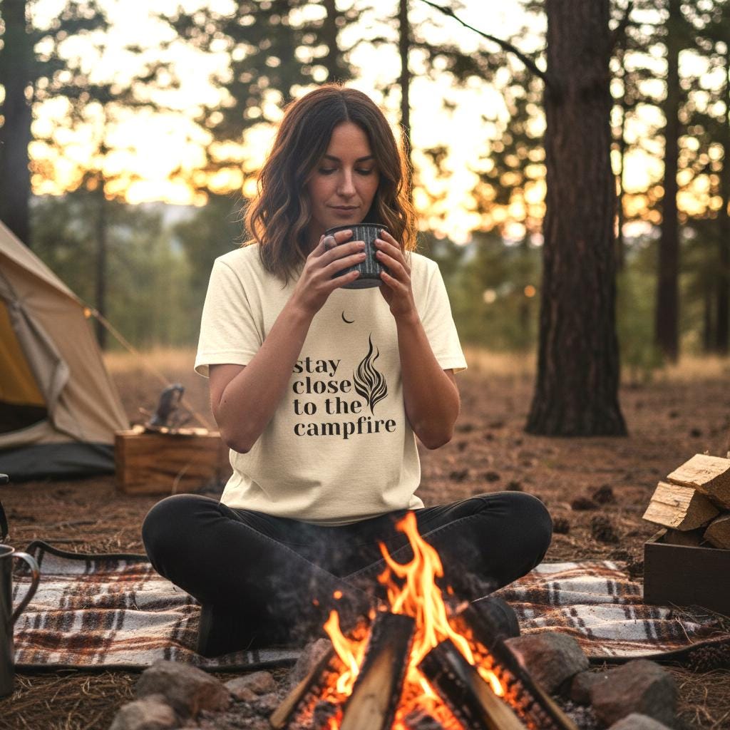 Minimalist Campfire Graphic Tee, Unisex Cotton Camping Shirt