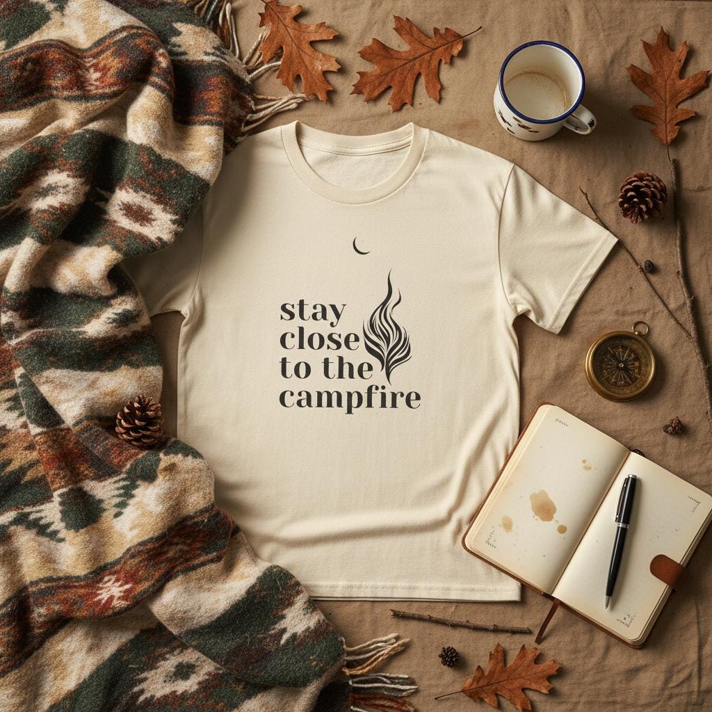 Minimalist Campfire Graphic Tee, Unisex Cotton Camping Shirt