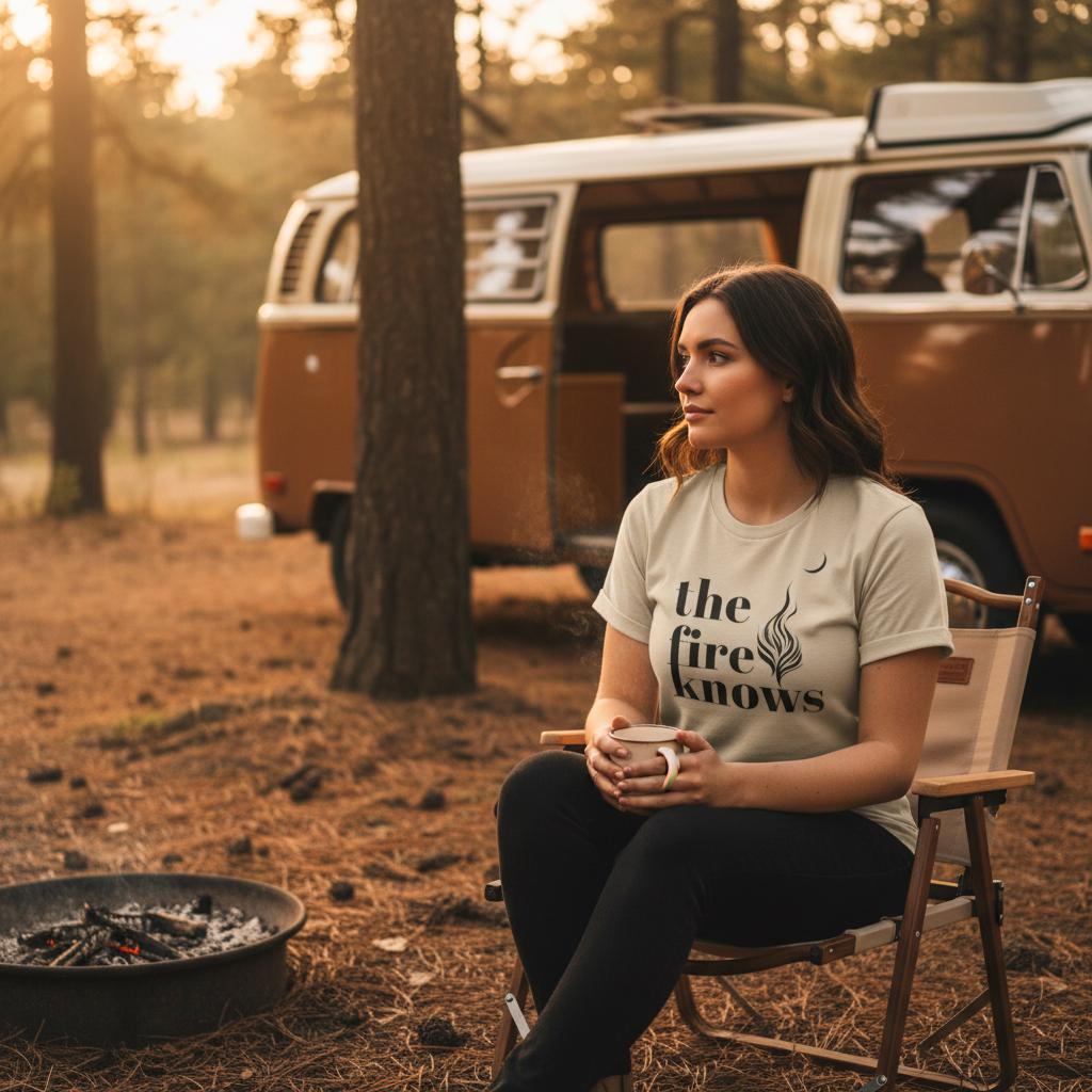 The Fire Knows T-Shirt, Crescent Moon Graphic, Unisex Nature Tee