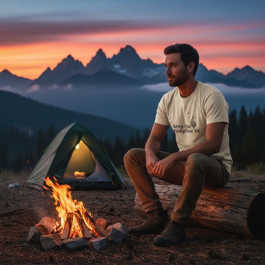Keep the Campfire Lit Minimalist Camping T-Shirt, Outdoor Nature Graphic Tee